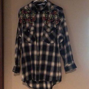 Long sleeve plaid flannel with added beads
